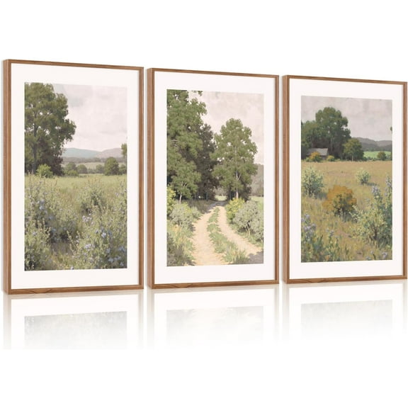 FCCUYE Mountain d Canvas Wall Art Set of 3, 24"x36" Country Woodcut Style Wall Decor, Forest Nature Wilderness Wall Painting, Large Modern Art Prints for Living Room, Bedroom, Farmhouse, Office