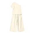 thumbnail image 5 of Muscularfit Pullover Women 2 Piece Outfits Sets Summer Palazzo Travel Sets Vacation Dressy Sets Shirt Short Sleeve White Boat Neck Womens Shorts Set, 5 of 5