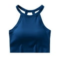 thumbnail image 3 of DDAPJ pyju Ribbed Tank Top with Built in Bra for Women Backless Halter Camisole Comfort Workout Undershirt Padded Cami Shirts Limited Time Sales Blue XL, 3 of 6