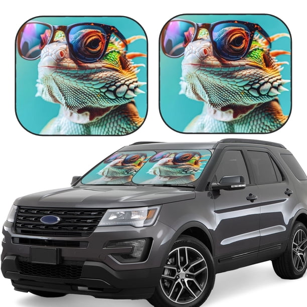 Balery Stylish Sunglasses Iguana Parasol para parabrisas de coche de 2 piezas | Parasol plegable para parabrisas delantero de coche para la mayoría de sedanes-Large