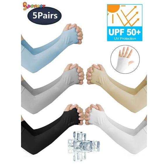 Spencer 5 Pair Cooling Arm Sleeves for Women Men, UV Sun Protection Sleeves to Cover Arm Tattoo for Biking Driving Hiking Outdoor Sports "Black"