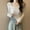 c01White, variant on Women's Crop Top Cotton Rib Knit Slim Fit Long Sleeve Square Neck T Shirts Solid Color Casual Outfits Black M
