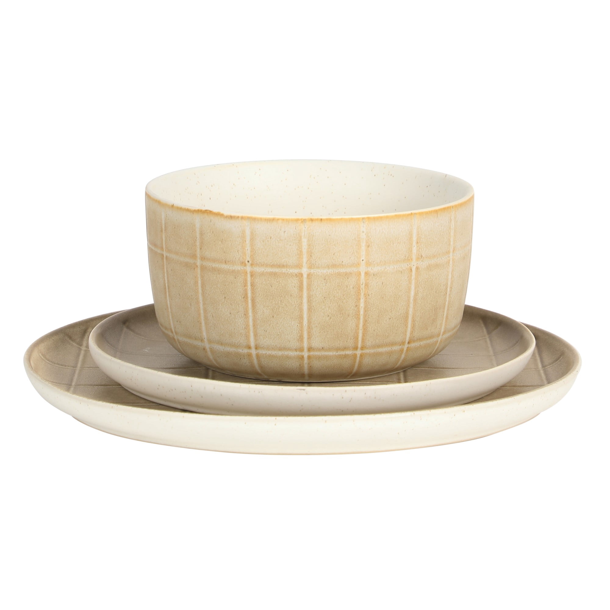 Gisbon Elite Butterwick 12 Piece Plates and Bowls Stoneware Dinnerware Set - Brown Blush Pink Reactive Glaze Patterned Dishes - Microwave and Dishwasher Safe