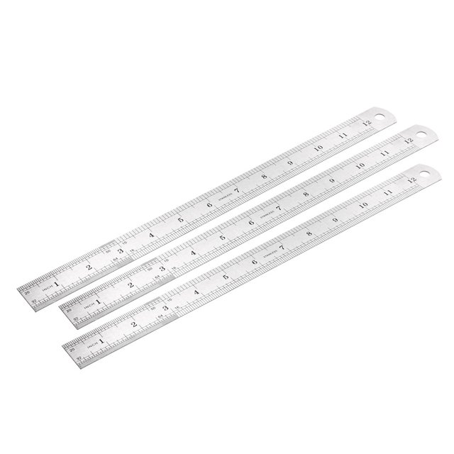 Unique Bargains 3 Pcs Steel Ruler, 12 inch Ruler, Metal Ruler, Inches and Centimeters Ruler