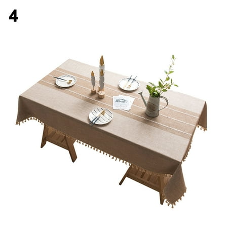 

LIHUA Rectangular Plaid Tassel Cotton Tablecloth Dining Table Cover Home Decoration