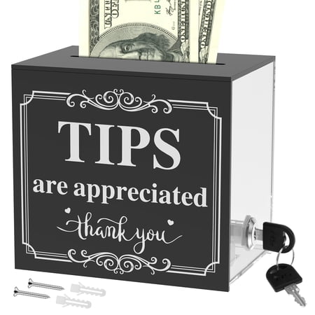 Acrylic Tip Jar for Bartender Portable Donation Suggestion Jar with Slot and Lock Tip Cash Collection Box Money Storage Container for Bar Restaurant Coffee Shop