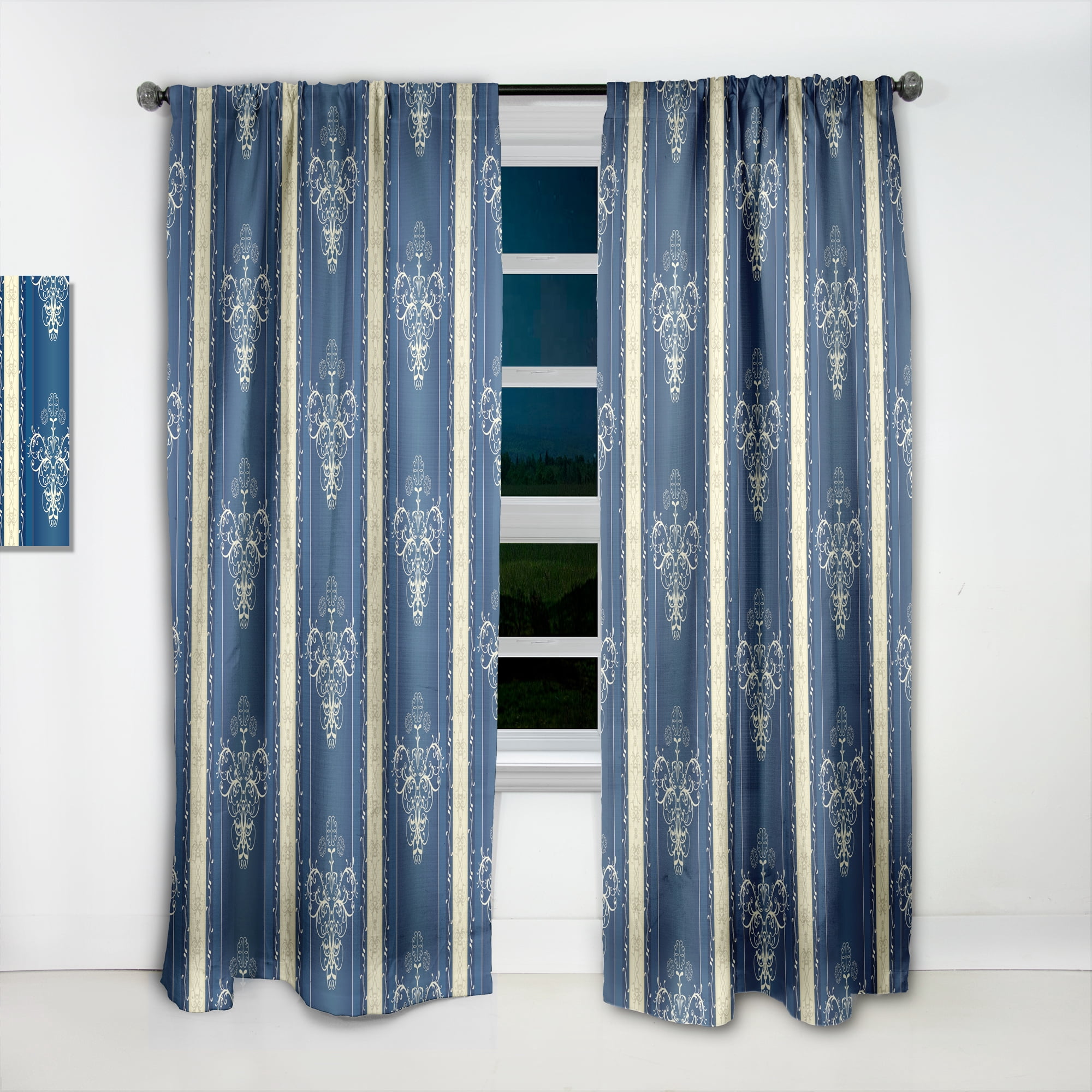Designart 'Luxury Lace Design On Blue' Modern & Contemporary Curtain Panel