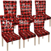 6 Pcs Christmas Chair Covers Merry Christmas Chair Back Cover Stretch Christmas Seat Cover Washable Xmas Dining Chair Protector Slipcover for Dining Room Kitchen Holiday Party(Plaid Style)