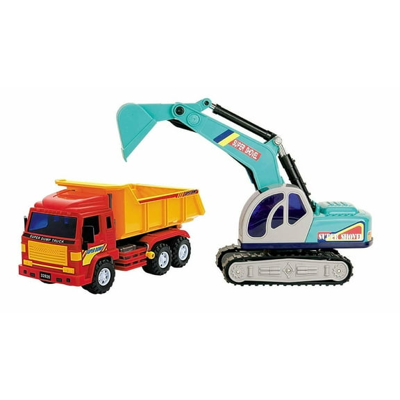 Big Daddy Full Size Medium Duty Dump Truck and Excavator Construction Toy Set