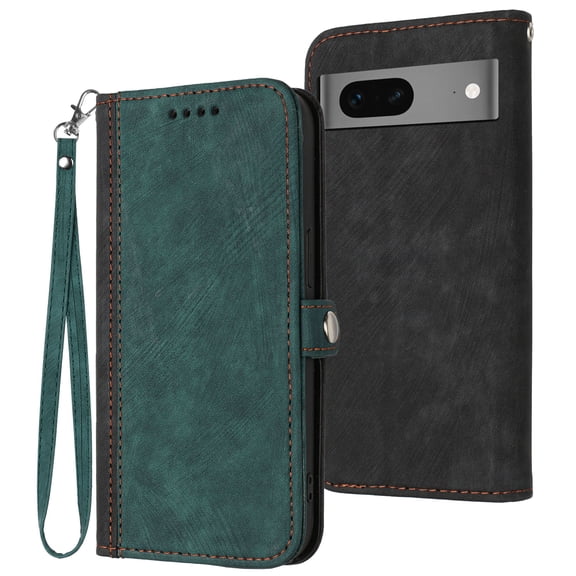 Nalacover Case for Google Pixel 7A Wallet Case with Luxury PU Leather Wrist Strap Handbag Flip Cover, Magnetic Soft TPU Shockproof Protective Kickstand Card Slots Case, Darkgreen