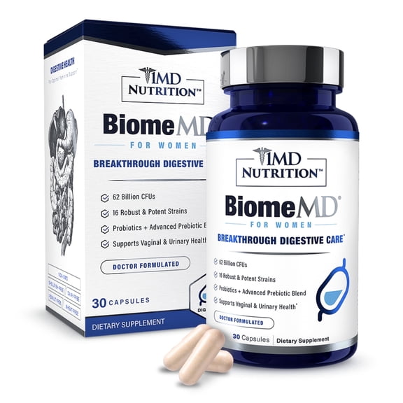 1MD Nutrition BiomeMD Probiotics for Women - Daily Prebiotics and Probiotics for Women - More Than 60 Billion CFUs, 15 Strains - Womens Probiotic to Support Urinary & Vaginal Health - 30 Capsules