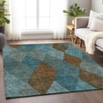 thumbnail image 5 of HomeRoots 676229 9 x 12 ft. Teal & Brown Geometric Washable Machine Made Rectangle Area Rug with UV Protection, 5 of 9