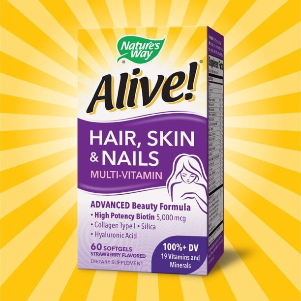 Nature's Way - Alive! Hair, Skin & Nails Multi-Vitamin Strawberry - 60 Softgels Nature's Way - Alive! Hair, Skin & Nails Multi-Vitamin Strawberry - 60 Softgels