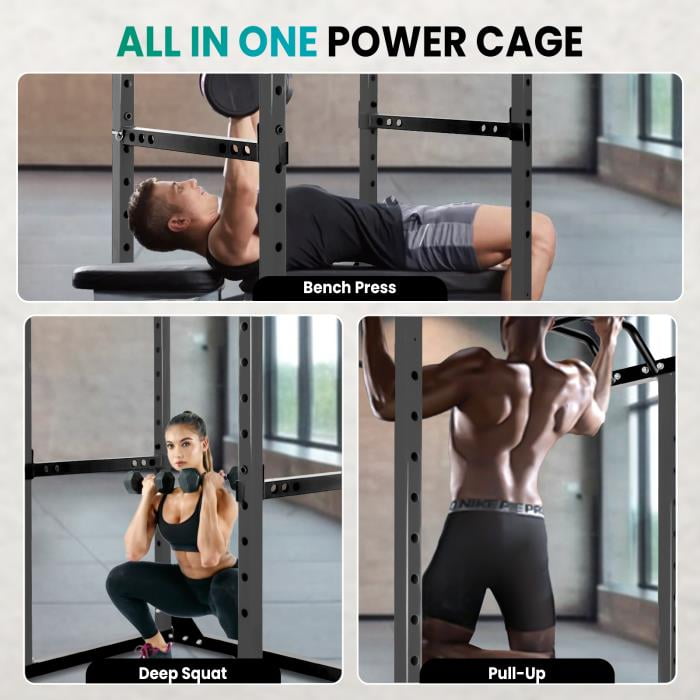 Commercial-Grade Power Cage 1200lbs, Reinforced Steel Welds, 14 Adjustable Slots for High-Volume Lifting, Gyms, Studios