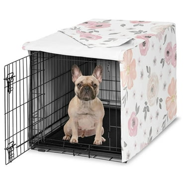 Blush Pink Grey Boho Floral Dog Crate Cover – Kennel Covers for 30 Inch Pet Cage Small/Medium - Bohemian Farmhouse Shabby Chic Rose Lily Watercolor Flower Gray and White 30.0"L x 21.0"W x 19.5"H