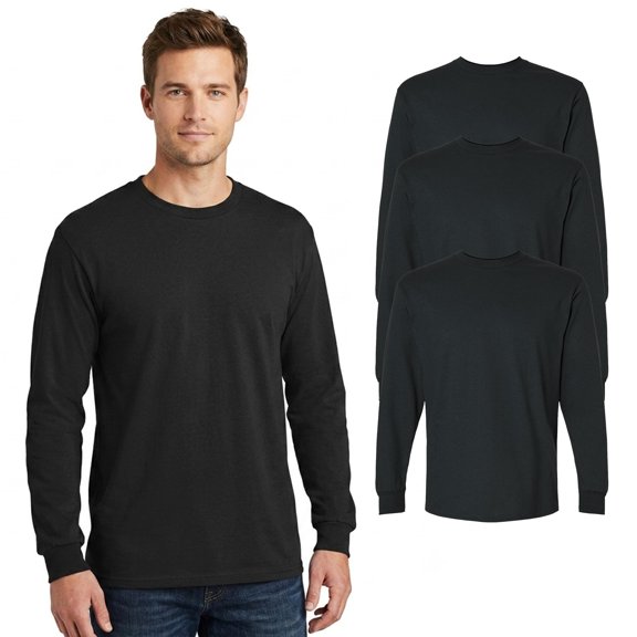 Gildan Men's Ultra Cotton Long Sleeve T-Shirt, Soft 100-Cotton Classic Fit Tee, Black, 3 Pack S