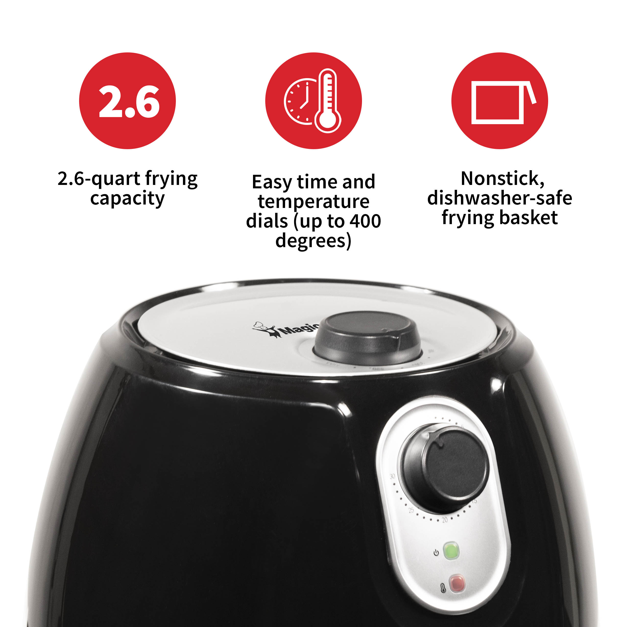 Magic Chef Air Fryer, For Healthy Fried Cooker Food, 2.6 Quart Capacity with Airfryer Cook Book, MCAF26MB - image 2 of 6
