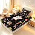 thumbnail image 4 of Homewish Cute Fairies Bird Hedgehog Twin Sheets,Kawaii Mushrooms Flowers Bedding,Black,3pcs,1 Flat Sheet,1 Fitted Sheet and 1 Pillowcase, 4 of 6