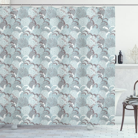 Ambesonne Floral Shower Curtain, Soft Shabby Petals Leaf, 69"Wx70"L, Pale Blue White Taupe