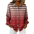 thumbnail image 2 of YHAJDS Shirts Womens Tops Stripe Print Button Lapel Long Sleeve Loose Casual Spring Summer Daily Top, 2 of 4