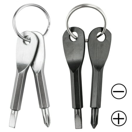 Keychain Tool Kit - 4-pack Mini Pocket Screwdriver Set Keychain Outdoor Tool Kit Stainless Steel (Black + Silver)