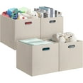 thumbnail image 1 of Posprica 13x15x13in Collapsible Storage Bins, Fabric Foldable Cube Storage Boxes, Decorative Storage Baskets Organizer for IKEA Kallax, Shelves, Closet, Clothes, Toy, Set of 4-Beige, 1 of 8