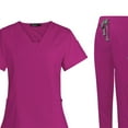 thumbnail image 3 of maskred Ensemble de Gommage pour Femmes Col en V Lavable en Machine Manches Courtes Costume Confortable Rose Rouge L 1Set, 3 of 6
