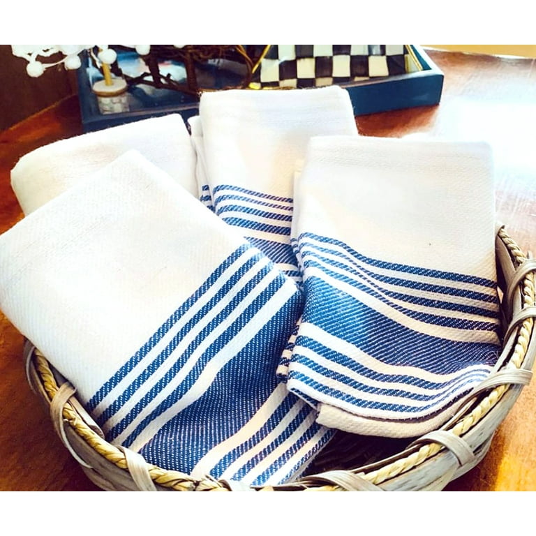 All Cotton and Linen 4 Pack Boho Dish Towels Kitchen Dish Towels Farmhouse Blue Cotton Dish Towels Modern Striped Dish Cloths Durable Kitchen Hand