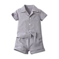 thumbnail image 5 of Coerni Toddler Shirt Outfits Boys Solid Lapel Short Sleeved Shirt Elastic Shorts Sets Summer Casual Clothes 2 Pcs Sets Hawaii Holiday Set, 5 of 5