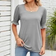 thumbnail image 6 of Summer Tops for Women Ruffle Short Sleeve T-Shirt Ladies Elegant Square Neck Tee Shirts Solid Color Loose Casual Blouse Office Work Tunic Tops Size 8-16, 6 of 7