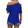 thumbnail image 2 of Women'S Off the Shoulder Top Short Sleeve Cutout Asymmetrical Neck T Shirt Blue XXL, 2 of 4
