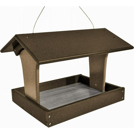 Fly by Plastic Feeder with Covered Roof for Wild s - Durable  All Weather Hanging feeder Tray for Outdoors (Tudor Brown & Weathered Wood  Mount - Hanging)