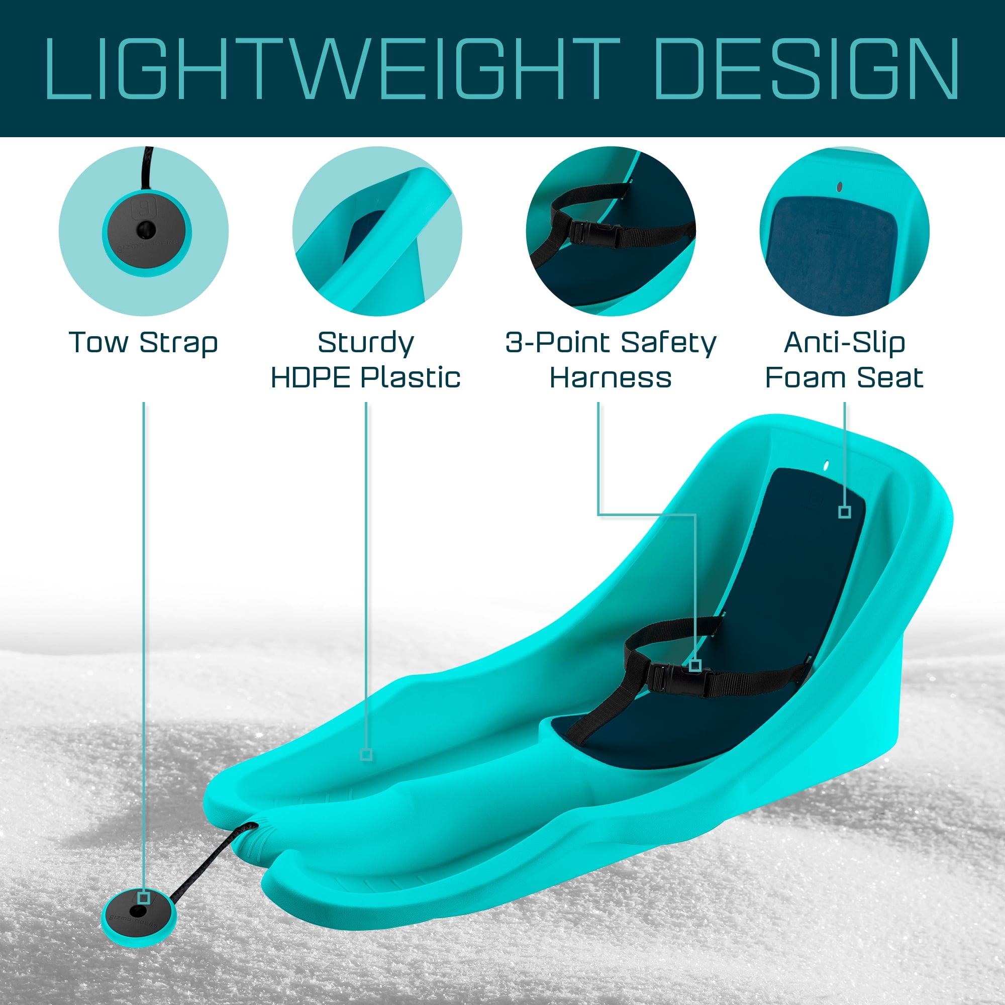 Gizmo Riders Baby Rider Titan Blue Pull Snow Sled for Toddlers, 55 lbs, Ages 6 Months+