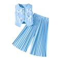 thumbnail image 6 of Toddler Girls Two Piece Outfits Bow Sleeveless Vest and Wide Leg Pants Set Girls Spring Clothes Preppy Clothes for Girls 3-4 Years, 6 of 9