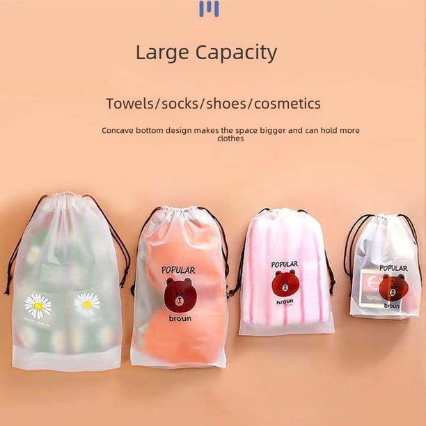 Bolsa de almacenamiento con cordón esmerilado en blanco, cinturón transparente, bolsa de embalaje de ropa, calcetines, bolsa de plástico, bolso de hombro