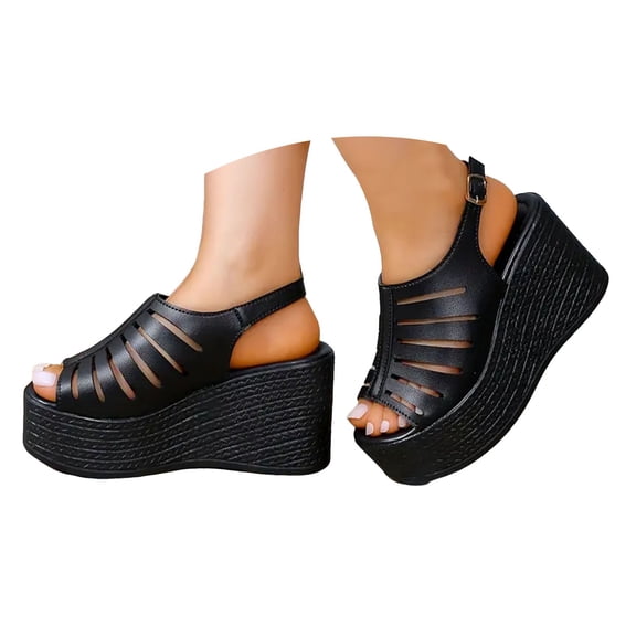 Dakaela Women's Platform Wedge Sandals Comfortable Open Toe Slingback Cork Casual Dressy Summer Shoes