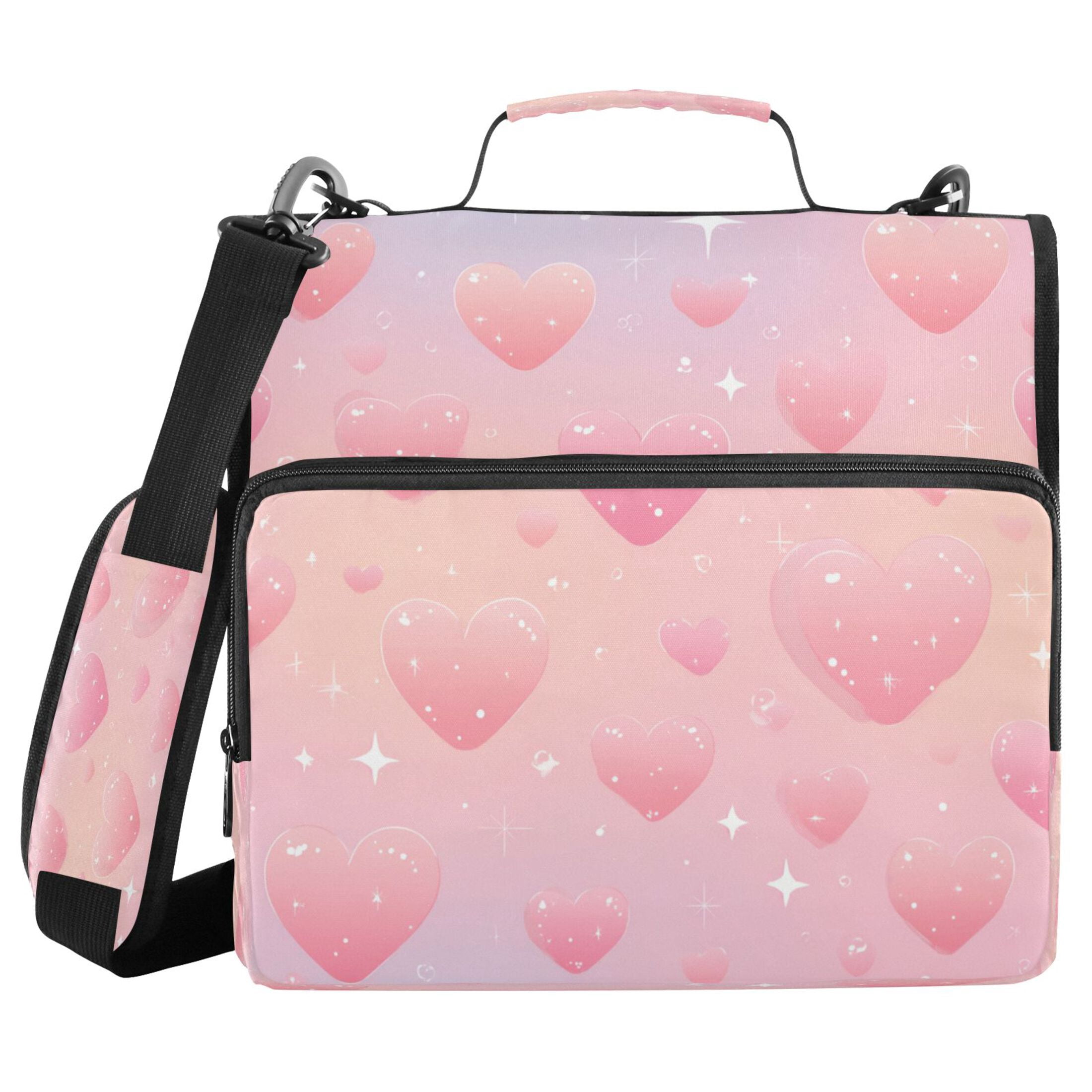 3 Ring Zipper Binder Stationery Organizer for Study Work Home Travel, All-Purpose File Folder Storage Bag for Daily Document Organization Soft Pink Sparkle Tapestry