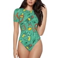 thumbnail image 1 of Saiise Pyjama à Manches Courtes Motif Animaux Amusants dans la Jungle pour Femmes, Col Rond, Justaucorps Extensible avec Fermeture à Pression-Moyen, 1 of 7