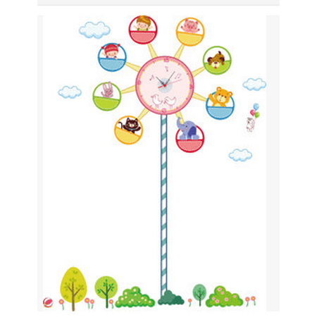 Ferris Wheel Decoration Grtsunsea DIY Wall Clock Adhensive Ferris Wheel Art PVC Kid Bedroom Home Decoration, Wall Paper ()