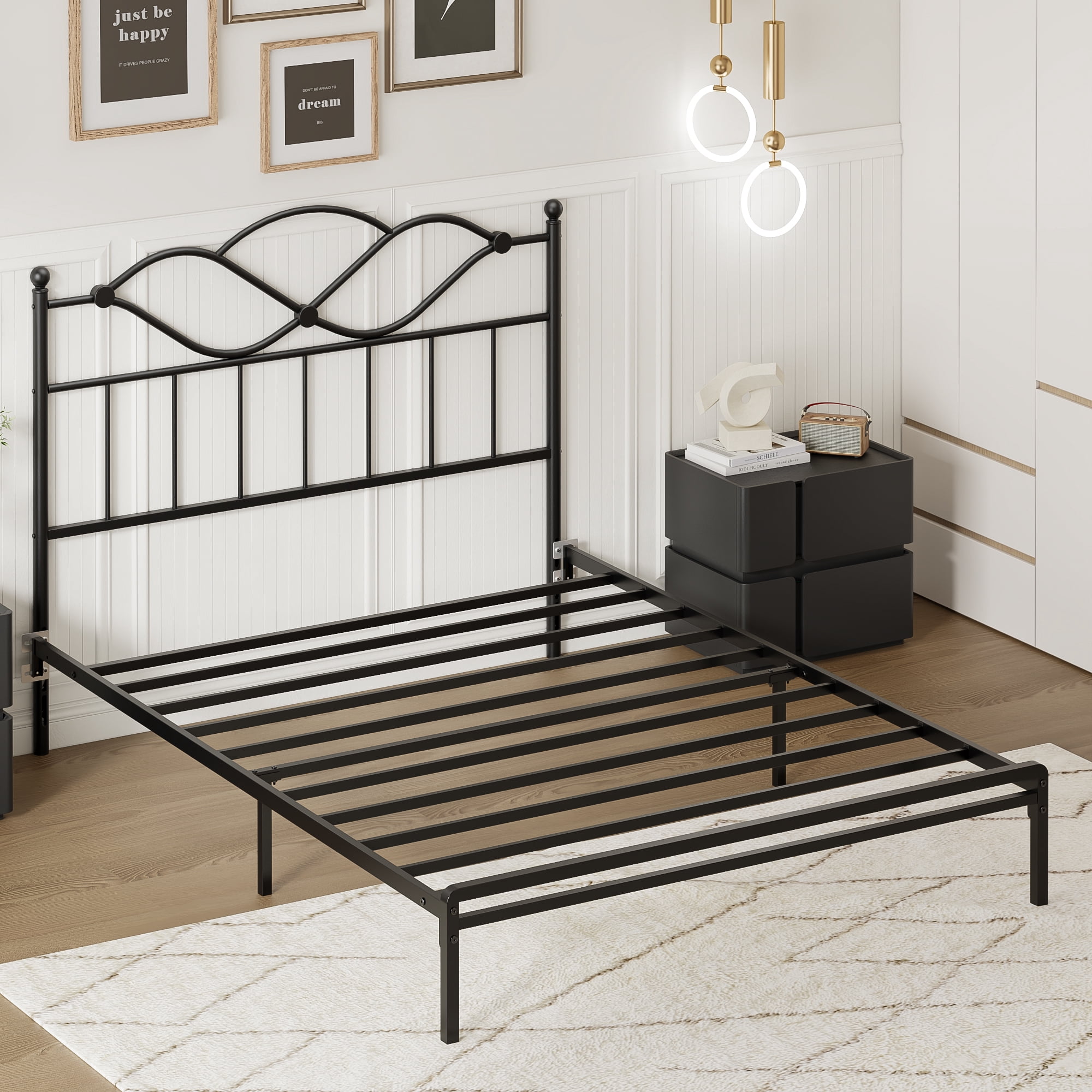 Yoneston Queen Size Sturdy Metal Headboard with Adjustable Height for Queen Beds, Black