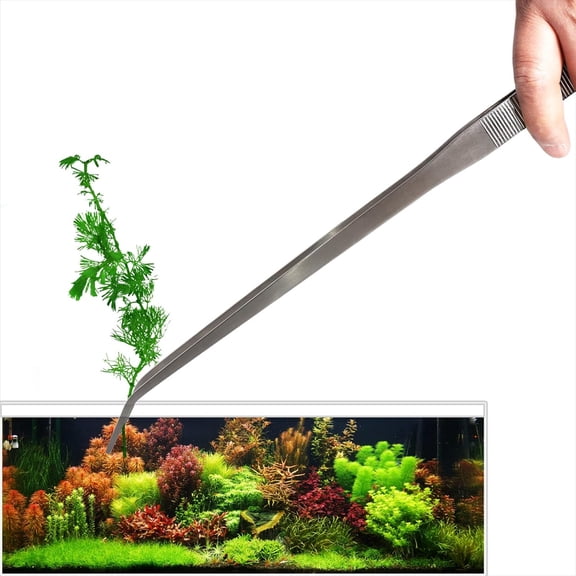 EXLEAF 18.9 Inch Heavy Duty Extra Long Tweezers for Salt&Fresh Water Fish Tank,Curved Stainless Steel Aquascape Tweezers for Aquarium&Terrarium,Large Metal Snake Feeding Tongs