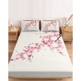 thumbnail image 2 of King Size Fitted Sheet Set - Cherry Blossoms 3 Piece Bedding Sets 16" Deep Pocket Fitted Sheet with 2 Pillowcases, Pink Flower Floral Spring Nature Country Brushed Microfiber Hotel Luxury Bed Sheets, 2 of 9