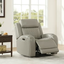 Spruce & Spring Leather Dual-Motor Lay Flat Recliner with Diamond Quilting, Light Gray