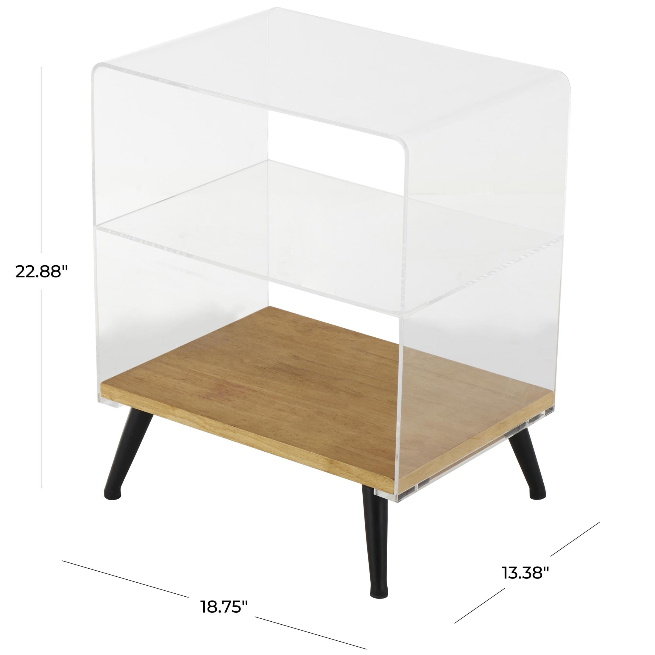 DecMode 19" x 23" Clear Acrylic Plastic Accent Table with Wood Base and Black Metal Legs, 1-Piece