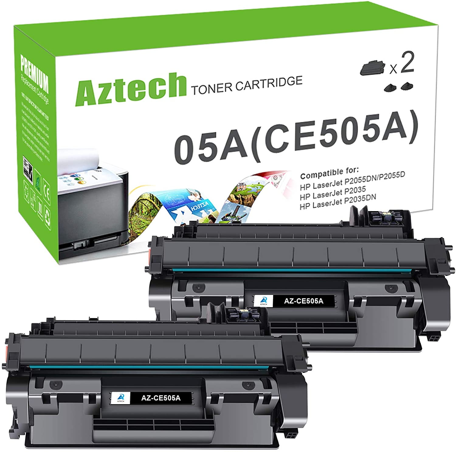 hektar Forkæl dig matematiker AAZTECH 2-Pack Compatible for HP 05A CE505A Toner Cartridge for HP LaserJet  P2030 P2035 P2035N P2050 P2055D P2055DN P2055X Printer Ink (Black) -  Walmart.com