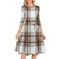 thumbnail image 2 of Women's Cocktail Dress Evening Dress 3/4 Sleeve Plaid Vintage Wedding Guest Dress for Party Banquet Spring Fall,Khaki,2XL, 2 of 6