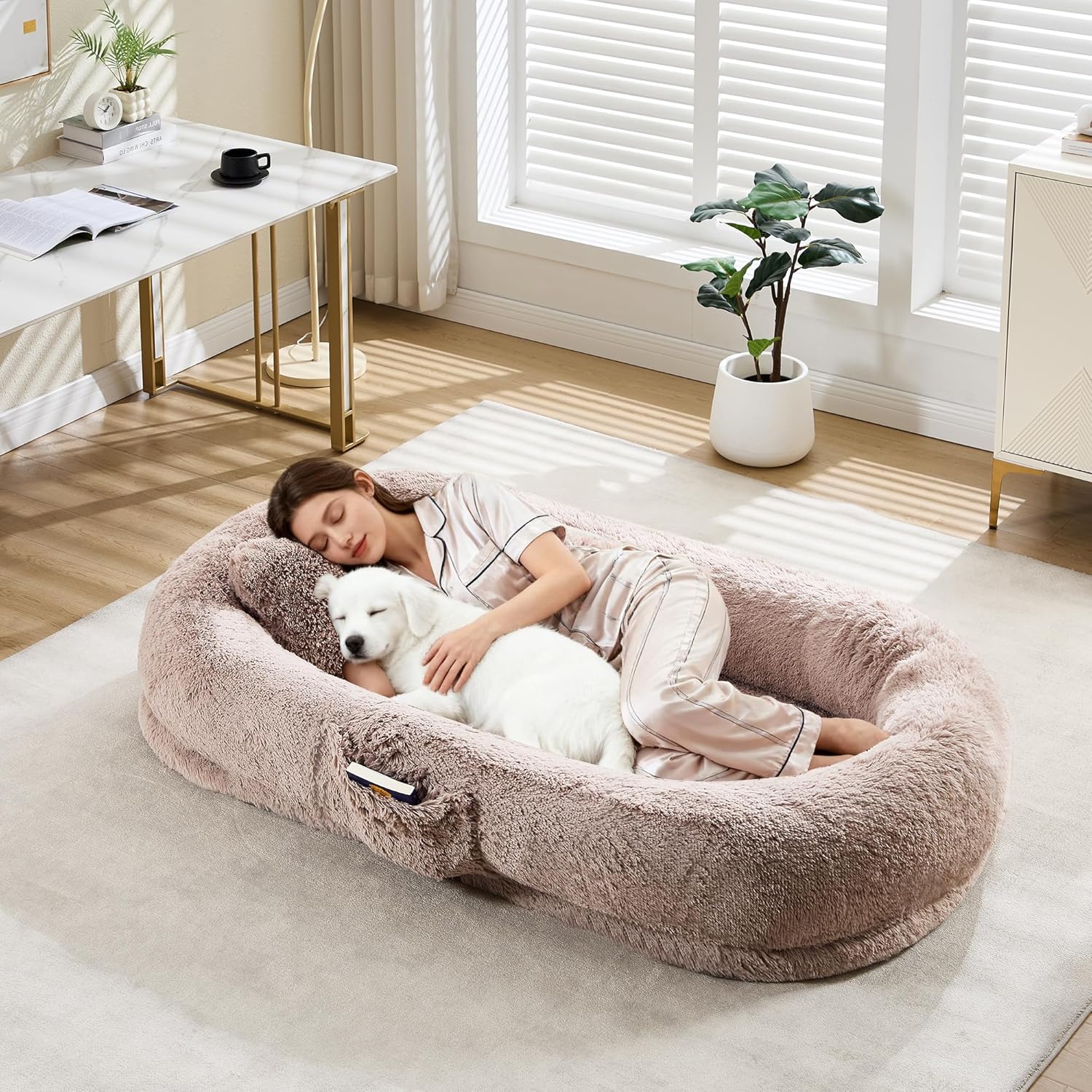 Acekid Human Dog Bed 67 Inch Adult Pets No Assembly Required Washable Fluffy Faux Fur Orthopedic Dog Bed Plump Pi
