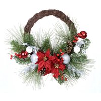 Holiday Time Poinsettia/Berry Half Wreath