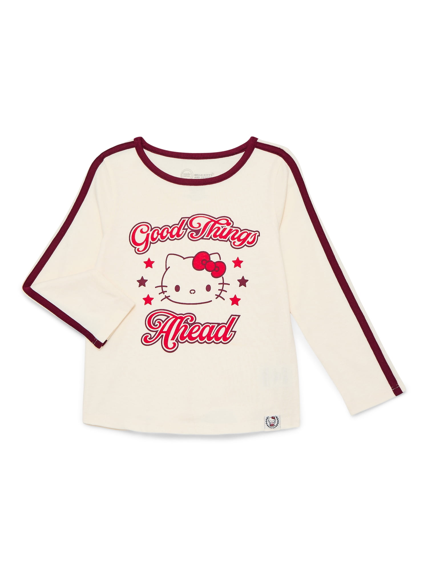 Wonder Nation Hello Kitty Girls Cotton Graphic Tee with Long Sleeves, Sizes 4-18