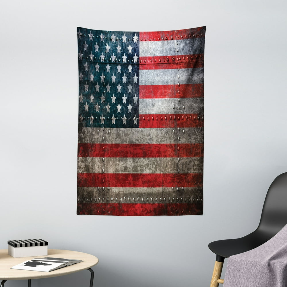 American Flag Tapestry, Royalty Flag Textured US Backdrop on Damaged